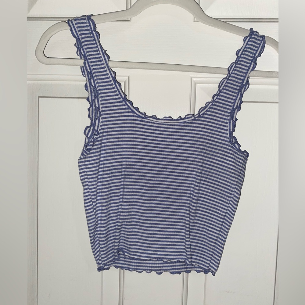 Blue and white striped tank crop top